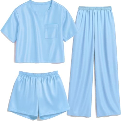 Petite&Me 3-Piece Girls Pajamas Set, Soft Short Sleeve Shirt with Pants & Shorts for Kids Teens - Image 1