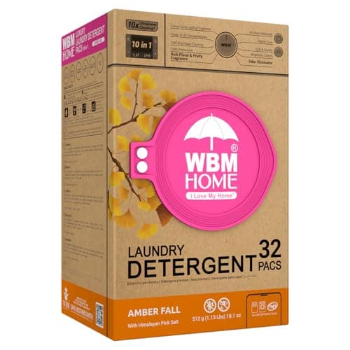 WBM Laundry Detergent Pods, 32 Count | Amber Fall Fragrance | 10 in 1 Laundry pods Detergent Ultra Power Cleaning with Plant-Based Scent, Extra Protection With 4D Stain Remover - Image 1