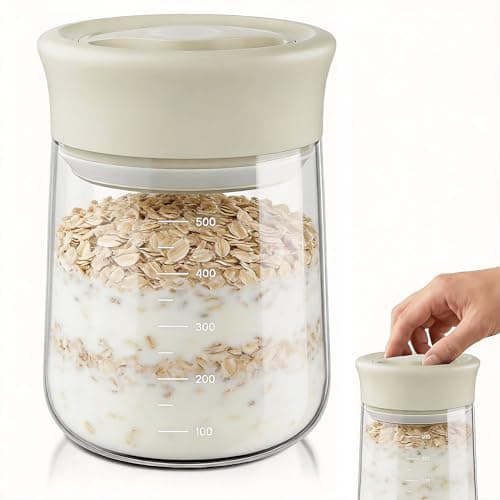 OURCABECUE 2026 Upgrade Wide Mouth Mason Jar 16 oz, 90° Rotating Lid Glass Storage Jar, Food Grade Overnight Oats & Yogurt Jar, Dry Snacks Candies jar - Image 1