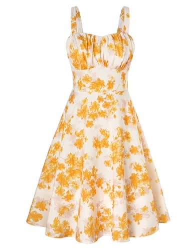 Belle Poque Yellow Floral Dresses for Women 2025 1950s Vintage Retro Wedding Guest Cocktail Tea Party Dress Medium - Image 1