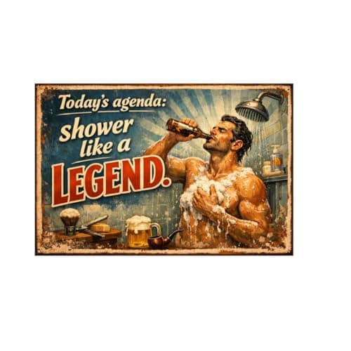 Today's Agenda Shower Like a Legend Vintage Metal Tin Sign 8x12 Inch Funny Bathroom Wall Decor Retro Rustic Humor Plaque for Shower Room Man Cave Bar Home with Pre Drilled Holes - Image 1
