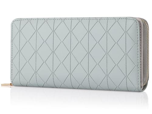 Charltu Women Wallet PU Soft Leather Large Wallets For Women Bi-fold Credit Card Holder Ladies Wallets With ID Window Coin and Cash Organizers Long Wallet Women, Blue Grey - Image 1