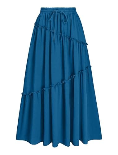Gracyoga Maxi Skirts for Women Casual Maxi Skirts High Waist Renaissance Skirt Long Flowy Skirt with Pockets Royal Blue S - Image 1