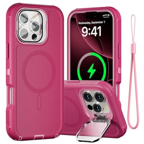 Follaroma for iPhone 16 Pro Max Case with Stand & Built-in Camera Cover, MagSafe Compatible, Heavy-Duty Shockproof Protection, Magnetic & Rugged Phone Cover for iPhone 16 Pro Max 6.9'', Hot-Pink - Image 1
