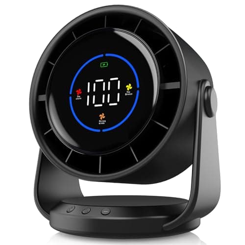 YOSHENMO Desk Fan, Turbo Table Fan for Bedroom, 100-Speed Digital Display, Low Noise, 105° Adjustable Tilt, 7.5-inch, Rechargeable Battery, Wall-Mouted Design for Home, Office, Travel Dark Black - Image 1