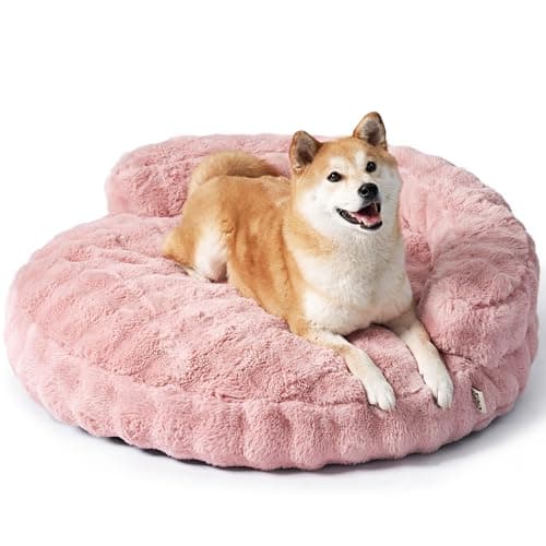 EHEYCIGA Soft Dog Couch Bed for Large Dog, Fluffy Medium Dog Bed with Removable Washable Cover, Bolster Pet Sofa, Waterproof and Non-Slip, 36" x 36"x 9", Pink - Image 1