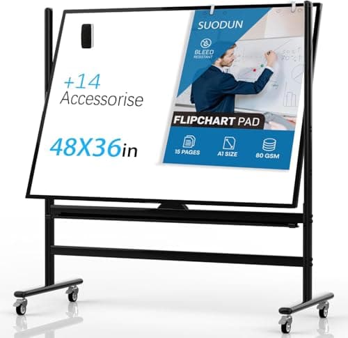 SUODUN Large Dry Erase Board Magnetic Non-Foldable Whiteboard with Stand Portable Mobile Rolling Double Sided with Wheels for Office Home Classroom - Image 1