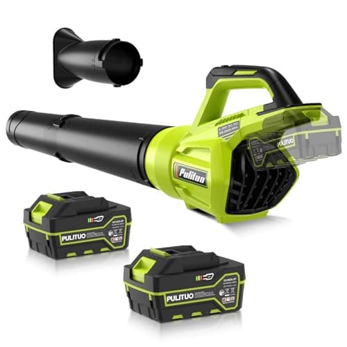 PULITUO Leaf Blower Cordless, 500CFM/ 125MPH Lightweight Cordless Blower with 2X 4.0 Batteries and Fast Charger, Variable Speed Battery Leaf Blowers for Lawn Care, Leaves, Grass, Patio, Yard - Image 1