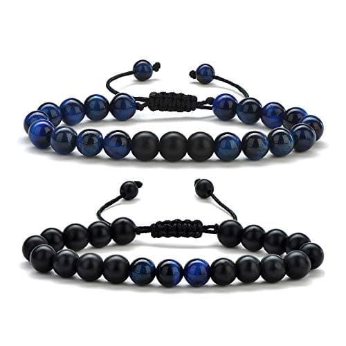 M MOOHAM Gifts for Men Bracelets - Beaded Lava Rock Stone Tiger Eye Adjustable Matte Agate Bracelet Men Who Want Nothing Birthday Retirement Gifts for Dad Grandpa - Image 1
