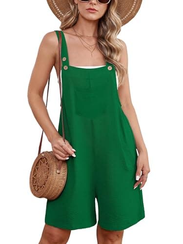 Moodclo Women's Summer Rompers Green Large Casual Adjustable Loose Short Overalls with Pockets Jumpsuits For Women 2025 Beach Vacation Outfits - Image 1