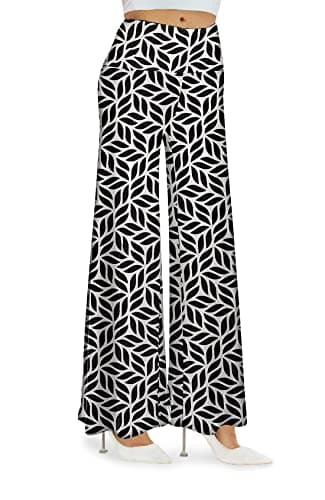 Arolina Women's Stretchy Wide Leg Palazzo Lounge Pants Casual Comfy High Waist Palazzo Pants Black White - Image 1