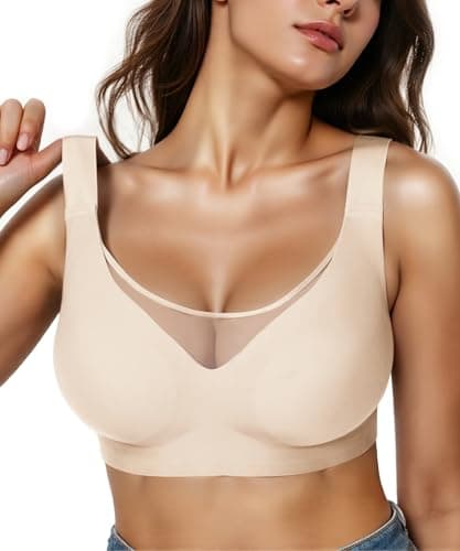Brabalas Wireless Bras for Women (34C-42DD), Extremely Comfortable Seamless Bra Mesh Bralettes Adjustable Straps Everyday Bra 40C Nude - Image 1