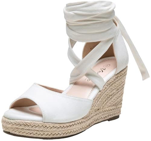 Vepose Women's White Platform Wedge Sandals Rome Espadrilles Open Toe High Heel Sandals for Women with Lace-Up Size 9M US (CJY882 White 09) - Image 1