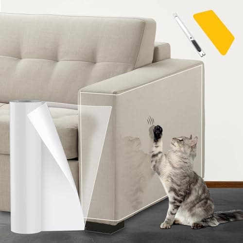 Cat Scratch Furniture Protector, Cat Scratching Mat, Trimmable Self-Adhesive Cats Claws Scratch Pads, DIY Carpet Mat Replacement for Cats Tree, Cats Wall Shelves (Transparent, 12x196.8in) - Image 1
