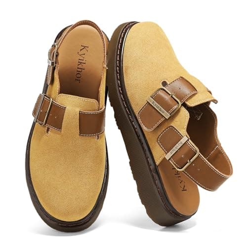 KYIKHOR Women's Suede Leather Loafer Slip-Ons|Genuine Suede Clogs for Women|Comfort Footbed Leather Mules Potato Shoes with Back Strap|Cute Office Casual Dress Shoes Yellow,6 M US - Image 1