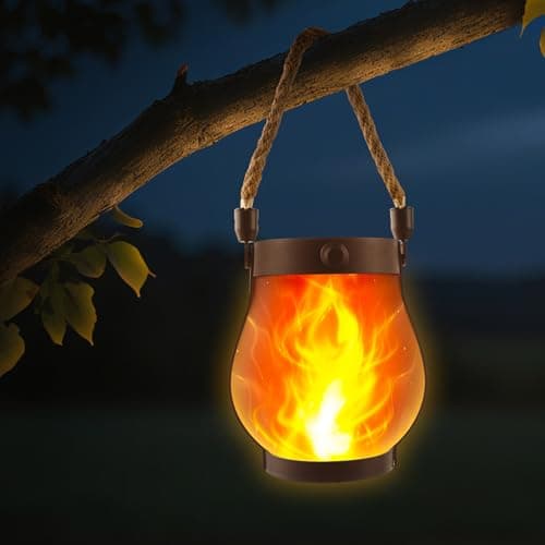 Solar Lanterns Outdoor Lights,Upgraded Flickering Flame Solar Lanterns Lights with 2 Modes Dual Charging USB & Solar, Outdoor Waterproof Hanging Lantern for Party Holiday Yard Patio Path Garden Decor - Image 1
