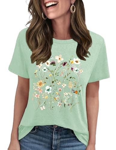 LETSEE Graphic Tees for Women Short Sleeve Loose Fit Casual T Shirts Cute Boho Vintage Dressy Trendy Summer Tops, Sage Green, XXL - Image 1