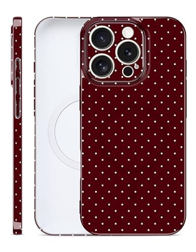 Aitipy Magnetic Polka Dot Phone Case for iPhone 13 Pro Max, Compatible with MagSafe, Cute Polka Dots Fashion Aesthetic Soft TPU Slim Shockproof Protective Phone Cover for Women Girls-Wine Red - Image 1