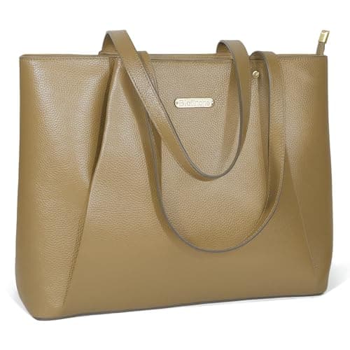 Blofinche Women's Leather Tote Bag Professional Elegant, Large Capacity Laptop Bag 15.6 Inch, Structured Work Purse with Shoulder Strap for Travel Commuter, Nude - Image 1