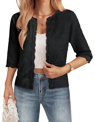 GRACE KARIN Womens Short Sleeve Black Cardigan Sweater, Lightweight Cropped Cardigan Trendy, Summer Crochet Knit Bolero Shrugs - Image 1