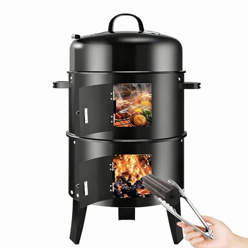 RYHOFOUD Vertical 19Inch Round Charcoal Smoker Grill,Heavy-Duty BBQ Smoker for Outdoor Smoking Multi-Layer Pellet Ideal for Meats-Offset Charcoal Grill with Thermometer,Black - Image 1