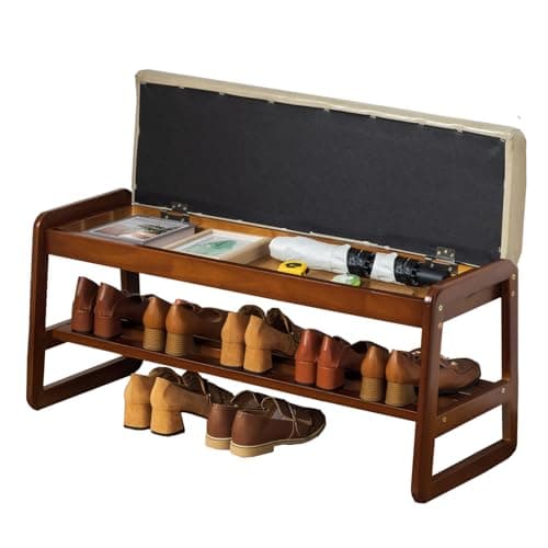 latifolia Solid Wood Bench, Entryway Shoe Bench with Cushion, Flip-Open Storage Compartment, 2-Tier Shoe Organizer(Grey,39.70''L) - Image 1