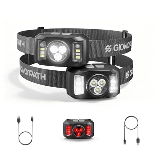 Upgraded Headlamp Rechargeable, Ultra Bright Headlight Flashlight with White Red Light, Motion Sensor Head Lights for Forehead, 6 Modes Head Lamp for Outdoor Camping Running Waterproof (2, Black) - Image 1