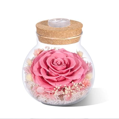 Birthday Gifts for Women Mom Preserved Rose Eternal Forever Fresh Flower in Glass Wishing Bottle with Colorful LED Light Flowers for Delivery Prime for Grandma Wife Sister Friend Valentine's Day Pink - Image 1
