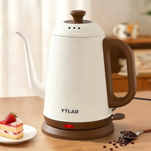 YTLAD Gooseneck Electric Kettle 1L, 1000W Fast Boiling for Pour-Over Coffee & Tea, 304 Stainless Steel BPA-Free, Precise Flow Spout, Auto Shut-Off & Boil-Dry Protection, Retro Style (White) - Image 1