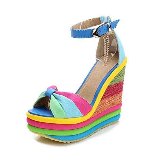SaraIris Summer Shoes Rainbow Sandals for Women- Comfortable Colourful Wedge Sandals High Heel Gladiator Ankle Strap Platform Espadrilles Shoes - Image 1