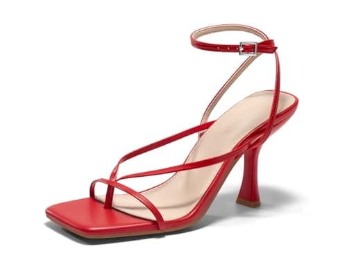 Coutgo Womens Strappy High Heels Sandals Square Open Toe Flip Flops Summer Dress Shoes, Red, size 10 - Image 1