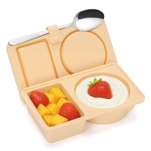 Dalycro Silicone Snack Containers with Lids – Reusable Snack Containers with Double Compartments for Adults Mini Silicone Food Box Perfect for Travel Lunch Gym (Khaki) - Image 1