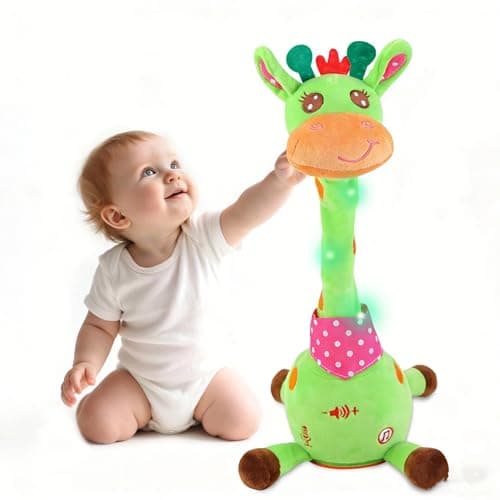 MIAODAM Dancing Giraffe Interactive Toy, Singing 10 Children's Song, Stuffed Baby Toy Repeats What You Say, Colorful Glowing Plush Toys for Toddler Easter Day Gifts for Kids (Green Giraffe) - Image 1
