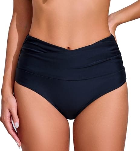 COCOPEAR V-Cross High Waisted Bikini Bottoms Tummy Control Full Coverage Bikini Bottoms for Women Black 2XL - Image 1