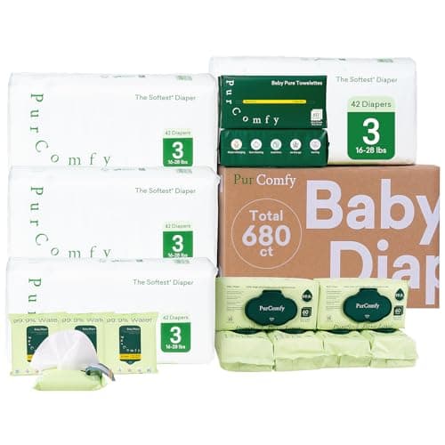 PurComfy Baby Diapers Essential Kit, 4 Pack Size 3 Diapers (168 Ct), 6 Baby Wipes (360Ct), 4 Travel Pack Wipes (32Ct) and 2 Dry Wipes (120Ct), All in One Newborn Essentials Kit, Total 680 Ct - Image 1