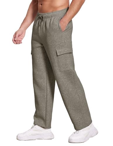 Deyeek Men's Grey Sweatpants Fleece Lined Lounge Pants Cargo Sweatpants Wide Leg Jogger Sweatpants Baggy Sweats with Pockets - Image 1