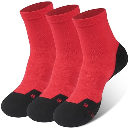 NIcool Mens Quarter Socks, 3 Pairs Cycling Socks for Men Women Red Ankle Socks Tennis Running Hiking Mountain Bike Compression Socks for Women Cushioned Padded Athletic Crew Socks, Red - Image 1