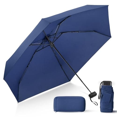 LEAGERA Compact Travel Umbrella with Case - Mini Umbrella for Purse, Small Lightweight &Tiny Design Perfect for Parasol Outdoor Sun&Rain Umbrellas,Dark Blue - Image 1