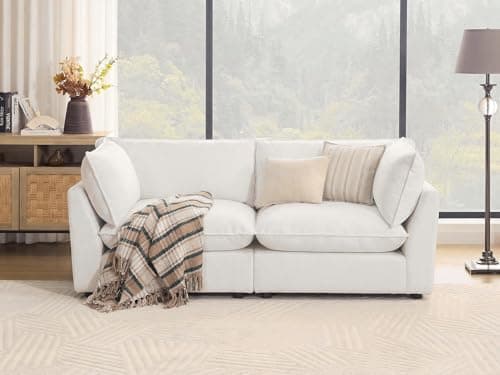Iroomy Modular Sectional Sofa, Oversized Chenille Cloud Couch, Deep Comfy Seat, 2-Seater Sofas Couches for Living Room, White - Image 1