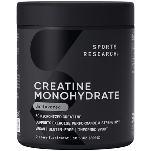 Sports Research Creatine Monohydrate - Gain Lean Muscle, Improve Performance and Strength and Support Workout Recovery - 5 g Micronized Creatine - 10.58 oz - Image 1
