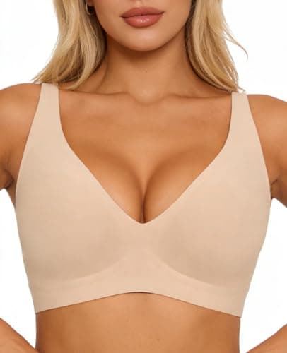 Jelly Wireless Bra Seamless Deep V Push Up T-Shirt Comfortable Plunge No Underwire Bras with Adjustable Straps Everyday Bras Nude - Image 1