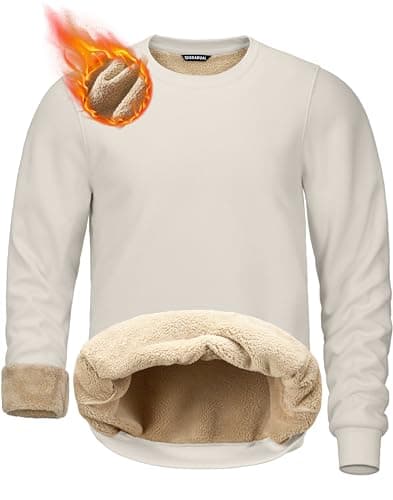 G Gradual Sherpa Lined Sweatshirts for Men Fleece Crewneck Sweatshirt Pullover Warm Shirts for Winter, Off White, Medium - Image 1