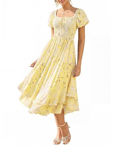 GRACE KARIN Womens Summer Floral Maxi Dress 2026 Flowy Wedding Guest Dress A Line Boho Dresses Fashion Clothing with Pockets Yellow Floral 2XL - Image 1