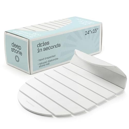 Deepstone Foldable Stone Bath Mat – Large Diatomaceous Earth Mat, Quick Dry with Non-Slip Base, Water Absorbing Bathroom and Shower Stone Mat, Easy to Clean (24” x 15”), White - Image 1