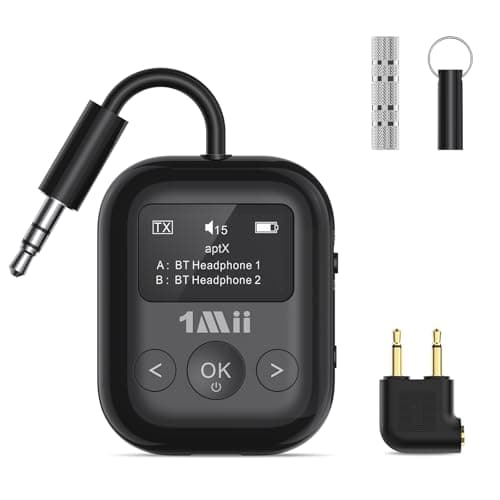 1Mii SafeFly Min+ Bluetooth Transmitter and Receiver,Bluetooth Adapter for Airplane, Supports to 2 AirPods/Headphones,Use with Any 3.5mm Jack on Airplanes, Gym, TVs, Car, Home, Boat(White)