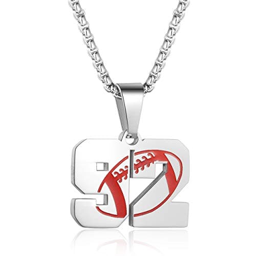 Rehoboth American Football Rugby Athletes Jersey Number 92 Stainless Steel Pendant Necklace for Women Men 24 Inch Adjustable Chain - Image 1