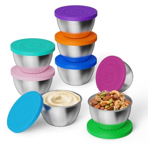 ENCYS Set of 8 Salad Dressing Container To Go, 2.5 oz Stainless Steel Container with Silicone Lids For Lunch Boxes,Sauce containers, Picnics,Travel Meal Prep And Kitchen Storage - Image 1