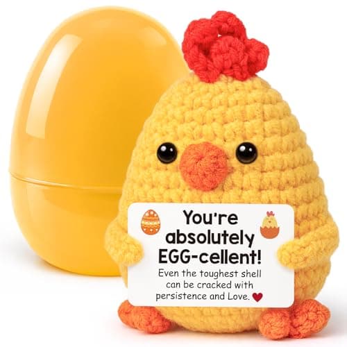 Funny Chicken Easter Basket Stuffers Gifts for Teens Girls Boys Easter Gifts for Kids Easter Egg Fillers for Daughter Son Women Men Friend Crochet Animal Emotional Positive Support Chick Spring Gift - Image 1