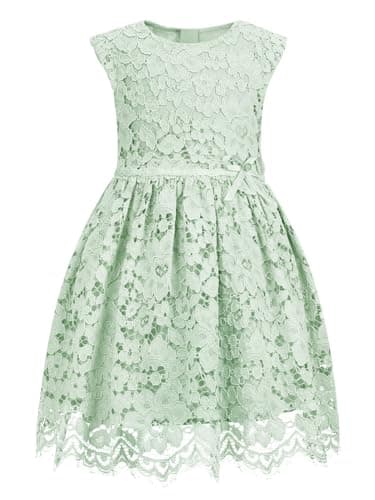 ALLOVIN Girls & Toddlers Sleeveless A-Line Lace Party Dress Birthday Wedding & Flower Girl Dress with Beaded Bowknot | Mint Green | 11-12Y - Image 1