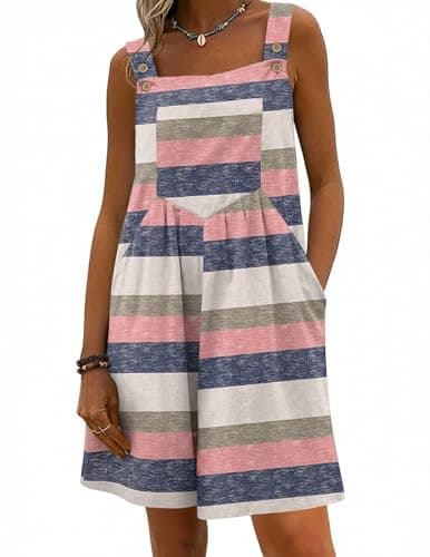 Ekouaer Womens Romper 2026 Summer Overalls Casual Floral Short Jumpsuits Pink Stripe S - Image 1